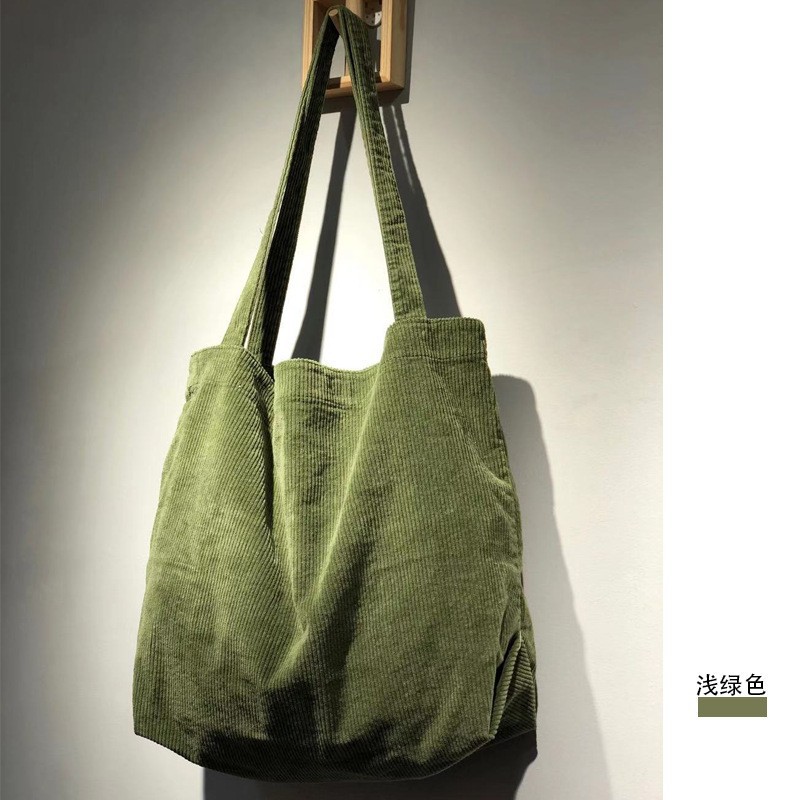 韓国版百合大容量ショッピングバッグカジュアル文芸洗水コーデュロイシンプルなレトロな女性のショルダーバッグ