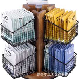 桌面多层置物架铁木结合可旋转茶包收纳架家用咖啡包奶茶包整理架