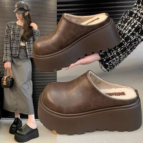 Baotou Slippers Winter Outdoor Wear New Thick Sole Cotton Slippers Women Half Slip Best Selling Hot Fashion Black Anti-Slip