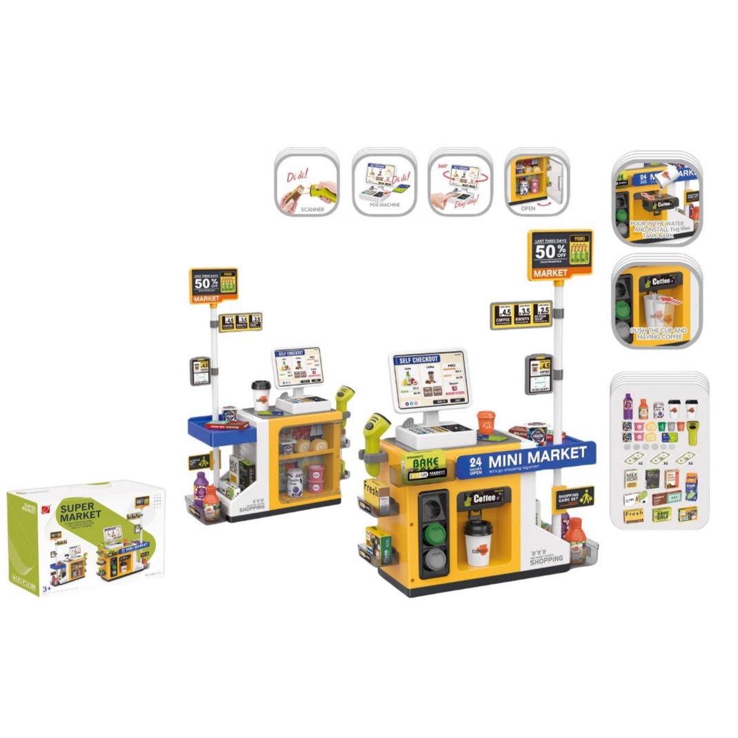 Simulación transfronteriza caja registradora del supermercado infantil tarjeta de escaneo de mesa de compras cafetera de agua juguetes de mesa de supermercado casera