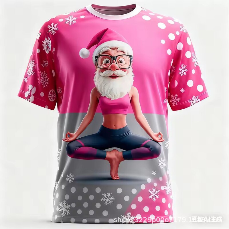 Cross-Border Exclusive European and American 3D Printed Summer Short-Sleeved T-Shirts Christmas Eve Christmas Loose Casual Men's and Women's T-Shirts