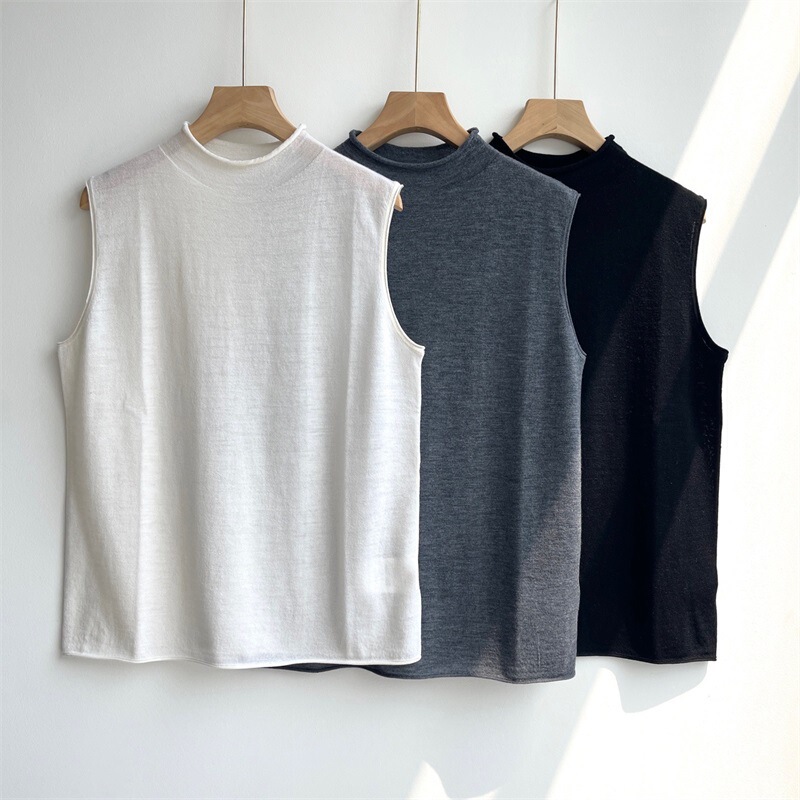 Pure Cashmere Half-Turtleneck Slim-Fit Base Knit Top, Simple Solid Color Sleeveless Pullover Vest for Women Pure Cashmere Half-Turtleneck Slim-Fit Base Knit Top, Simple Solid Color Sleeveless Pullover Vest for Women