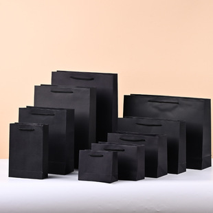 Black Cardboard Bag with Custom Logo, High-End Black Shopping Gift Bag, Store Bag, Handbag, Graduation Ceremony Gift Bag
