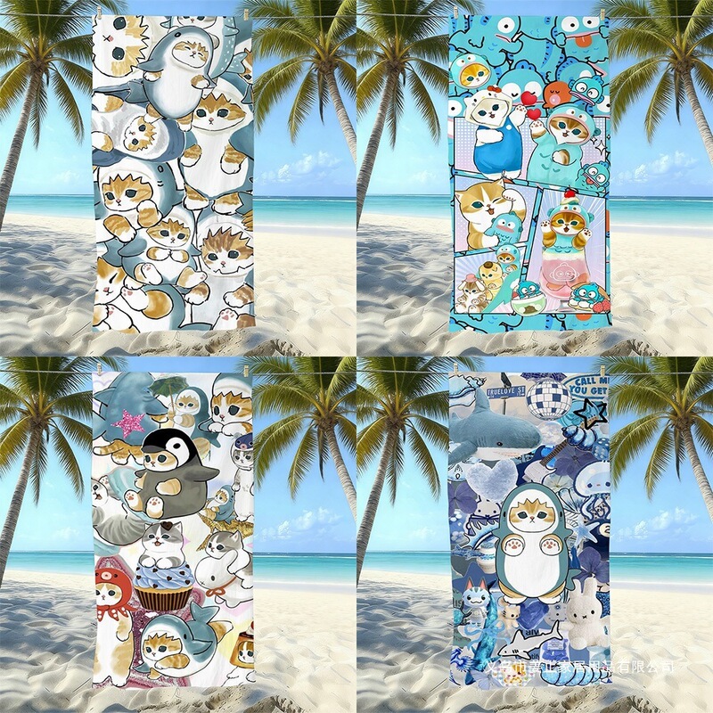 Cross-Border Hot-Selling Mofusand Cat-Themed Microfiber Sand-Free Beach Towel Direct Sales