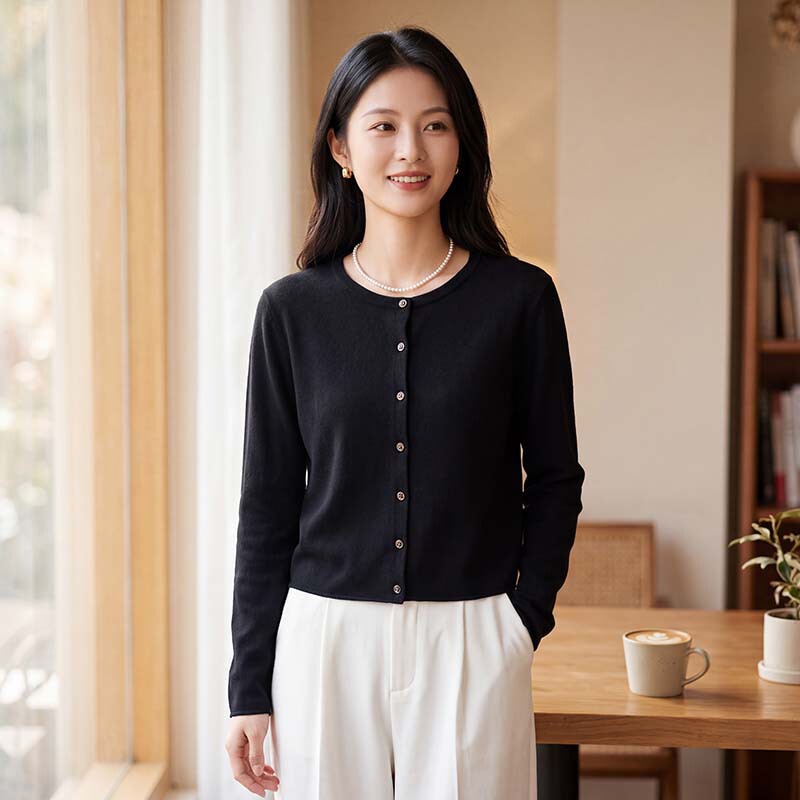 Triacetate cashmere round-neck knitted cardigan for women, 26 autumn new style, soft and skin-friendly, versatile outerwear knitted top Triacetate cashmere round-neck knitted cardigan for women, 26 autumn new style, soft and skin-friendly, versatile outerwear knitted top