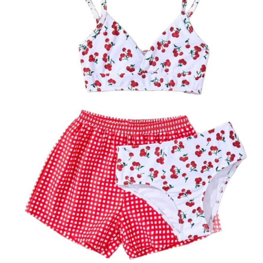 Three Piece Swimsuit Set For Women And Children Style Ideal For Hot Springs Vacations And Water Sports - Thin Cotton Polyester Swimwear_voghion.com