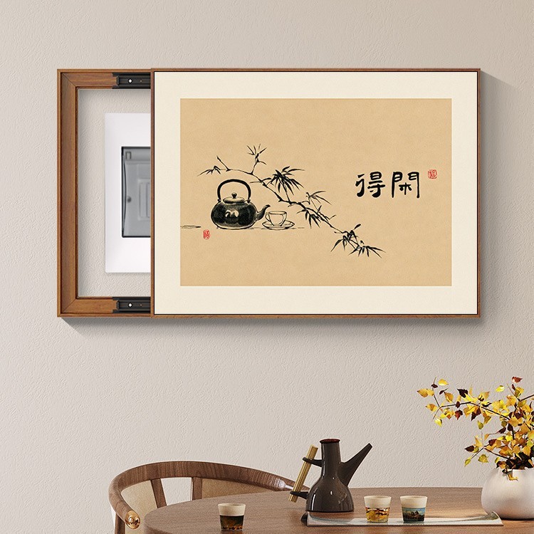 新しい中国風のメーターボックス装飾絵画、パンチングなしの絵画、配電ボックスブロックスイッチ、電気ボックスブロック吊り絵画、レストラン|undefined