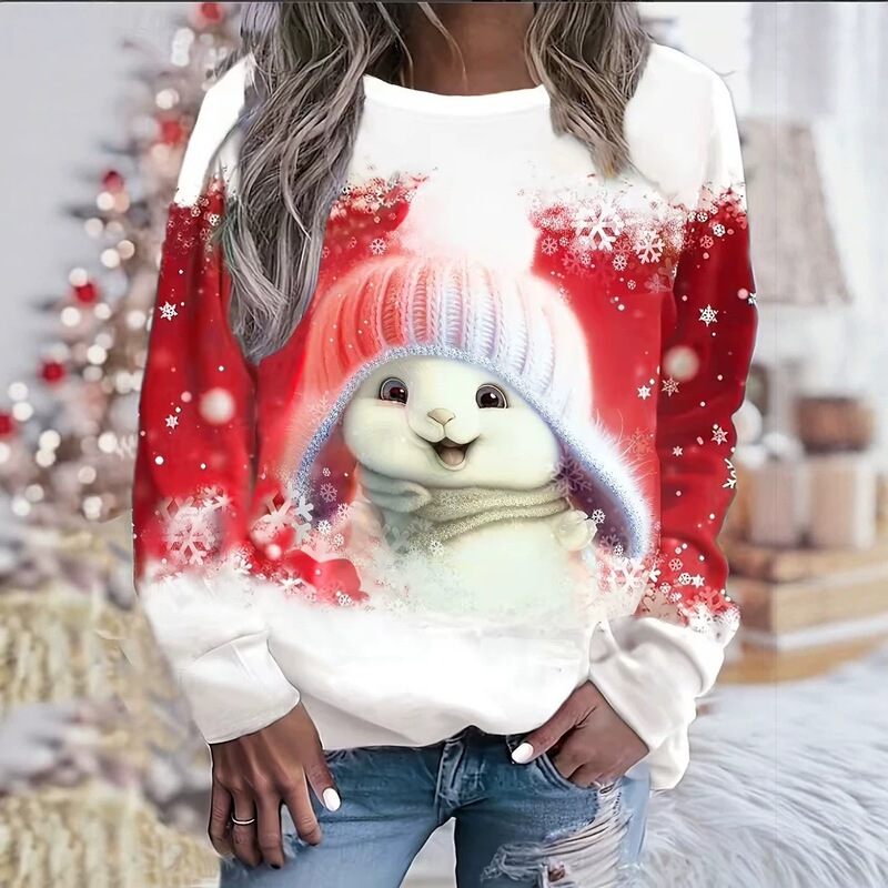 Cross-border women's clothing Christmas snowman print round neck long sleeve sweatshirt European and American winter holiday party casual pullover Cross-border women's clothing Christmas snowman print round neck long sleeve sweatshirt European and American winter holiday party casual pullover