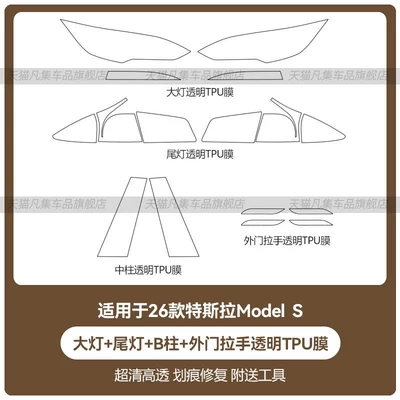 Car headlight protective film: transparent TPU protective film for window - 26-models-of-model-s-headlights-taillights-b-pillar-exterior-door-handles-transparent-tpu-film-standard