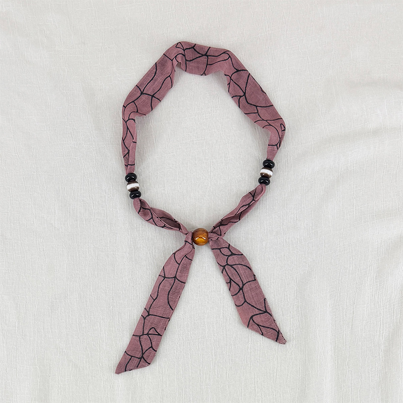 Early Spring New Cross-Border Vintage Bamboo Leaf Floral Polka Dot Silk Scarf with Bead Accessories, High-End and Fashionable, Perfect for Women