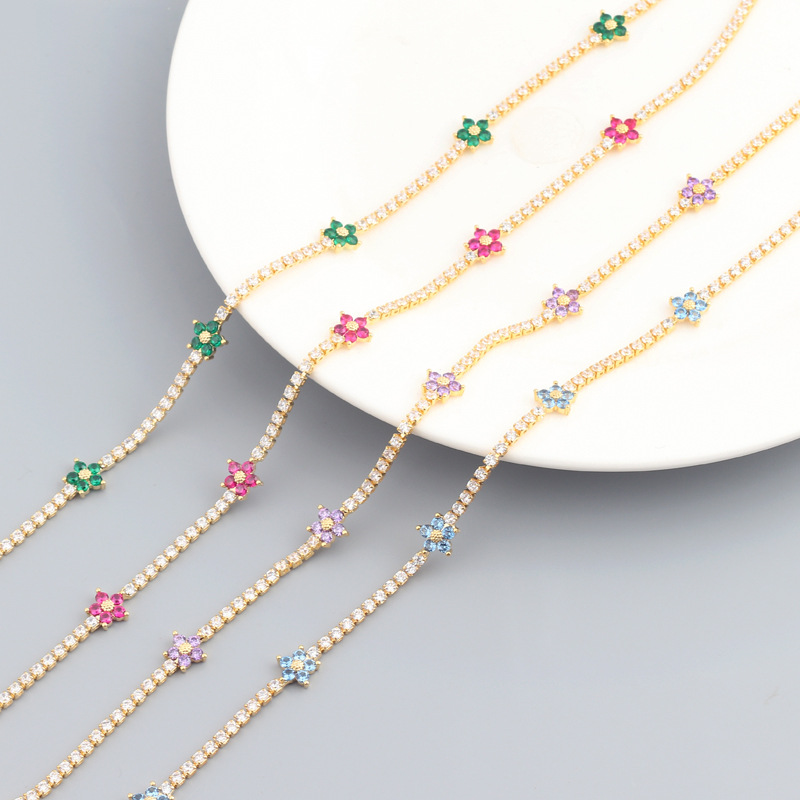Simple Style Flower Zircon Copper Tennis Chain Choker Wholesale display picture 3
