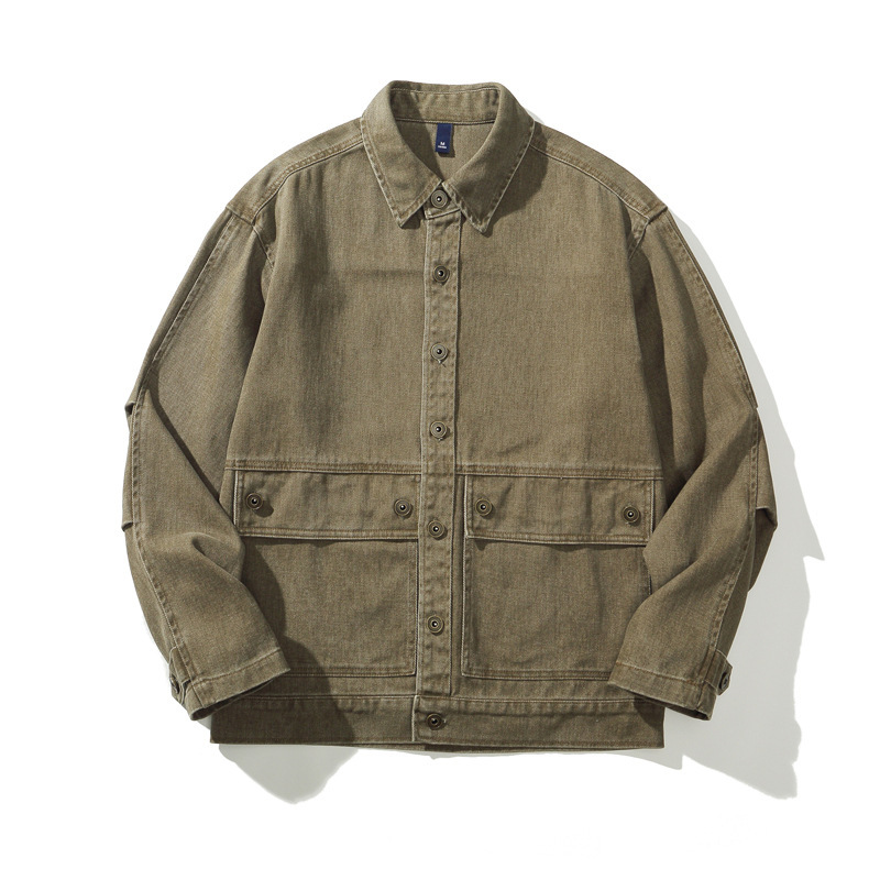 American-Style Heavy Retro Workwear Jacket for Men, New Spring and Autumn Trendy Loose Vintage Washed Faux Denim Jacket