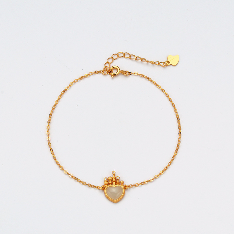 Nueva moda corona joyería de plata estilo coreano s925 plata esterlina en forma de corazón pulsera de moda pulsera de temperamento de las mujeres al por mayor