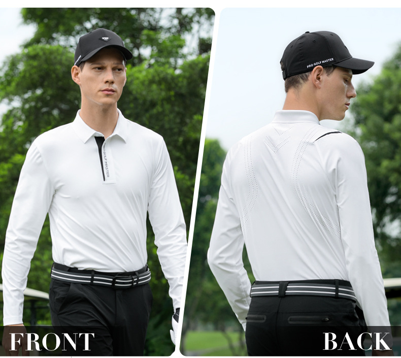 Áo polo nam dài tay golf cao cấp co giãn, nhanh khô thoáng khí — Tay áo dài màu trắng [cổ áo liền mạch/lỗ thông gió bằng laser/hút ẩm và khô nhanh] YF820 chi tiết 16
