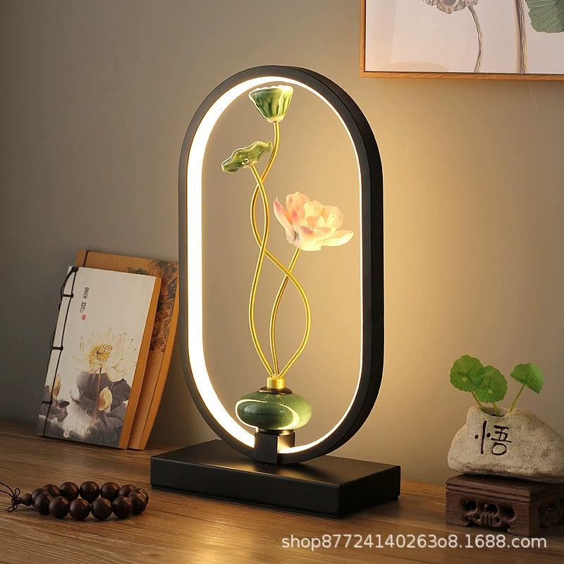 Table lamp Chinese style creative lantern, remote control bedside decorative lamp