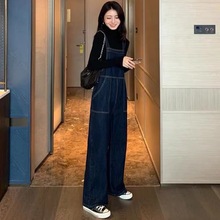 背带牛仔裤女宽松直筒2023时尚新款春秋连体裤小个子遮肉显瘦阔腿