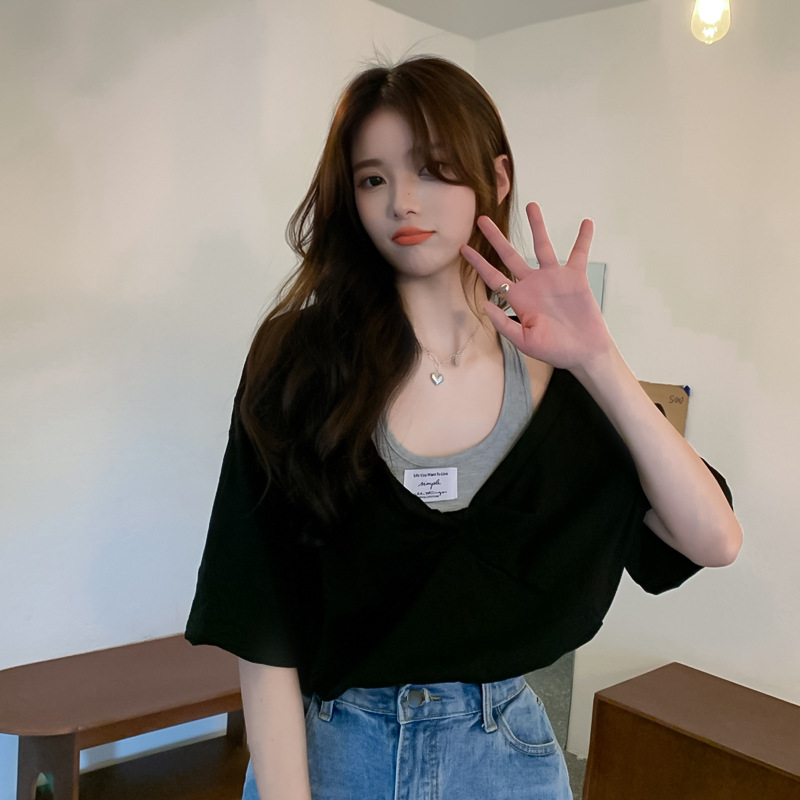 Women's T-shirt Off Shoulder Bubble Sleeve Colour Blocking Top_voghion.com