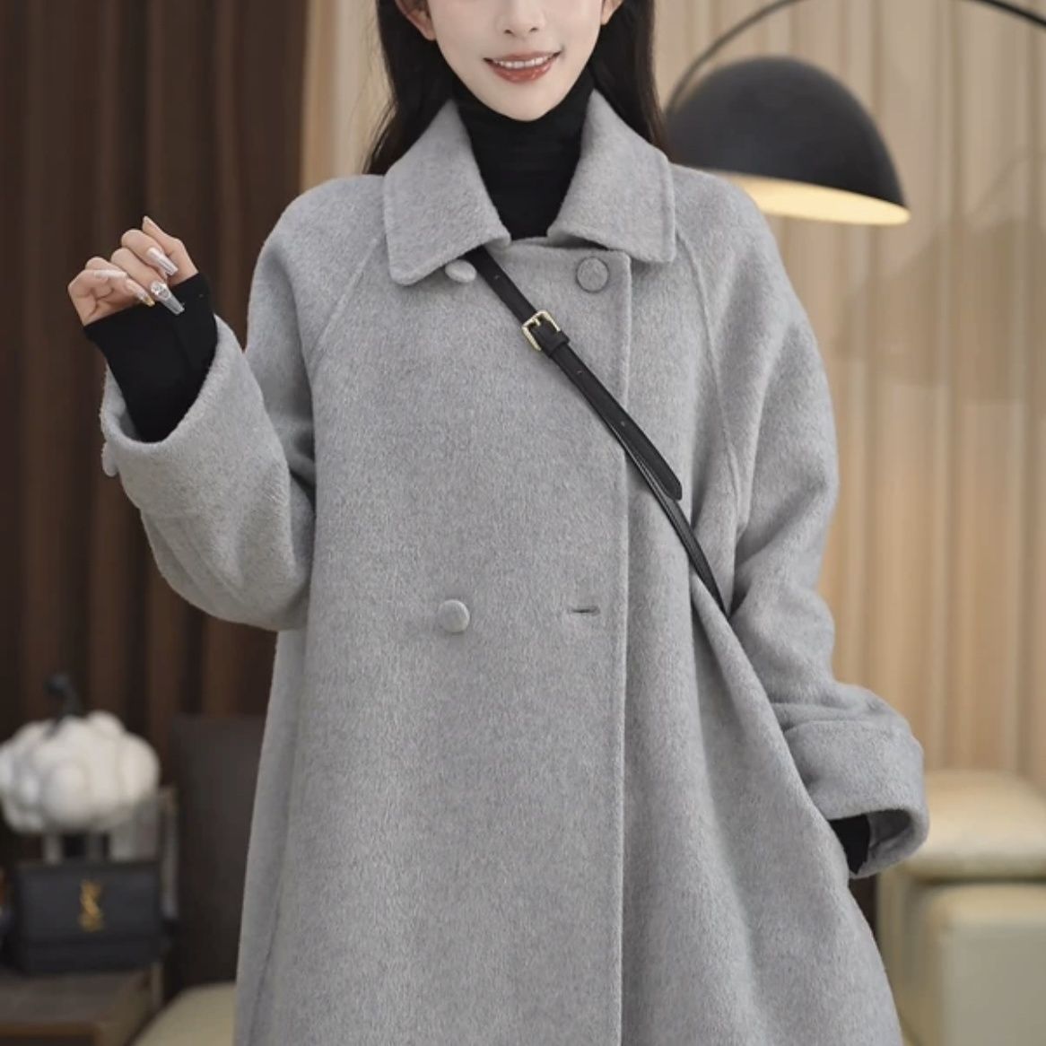 2025 Korean Style Slim Mid-Length Outwear for Small People Loose Autumn and Winter Women's Long Woolen Elegant Outwear Winter