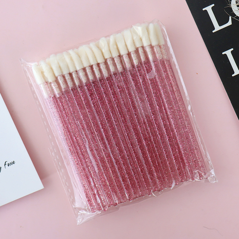 Pinceles flocados para labial 50 piezas de plástico y nylon con mango corto para maquillaje de labios image 22