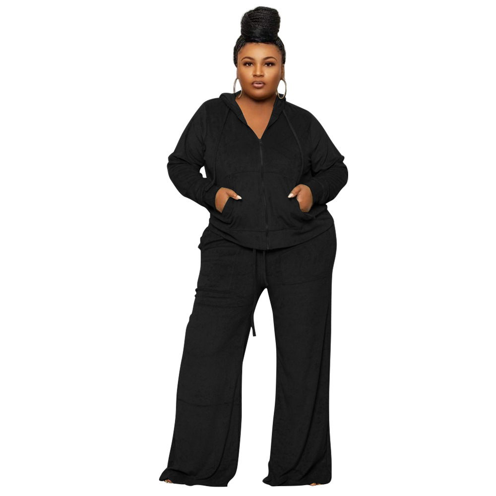 Daily Basic Solid Color Spandex Polyester Pocket Pants Sets Plus Size Two-piece Sets display picture 6