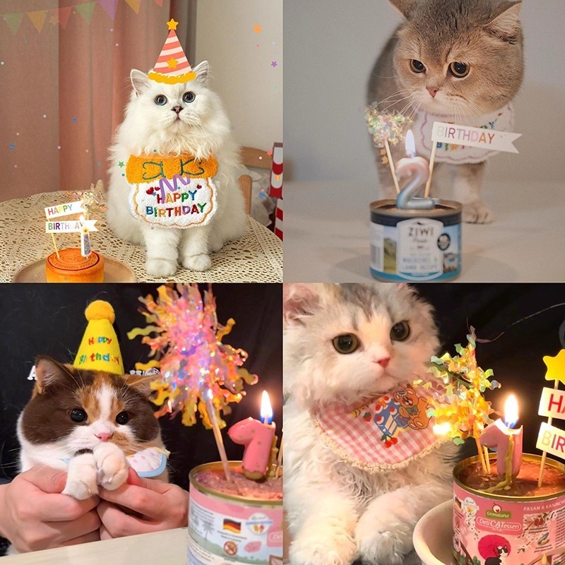 宠物狗狗猫咪生日派对装饰装扮围脖拍照道具围巾帽子围兜蛋糕蜡烛|undefined