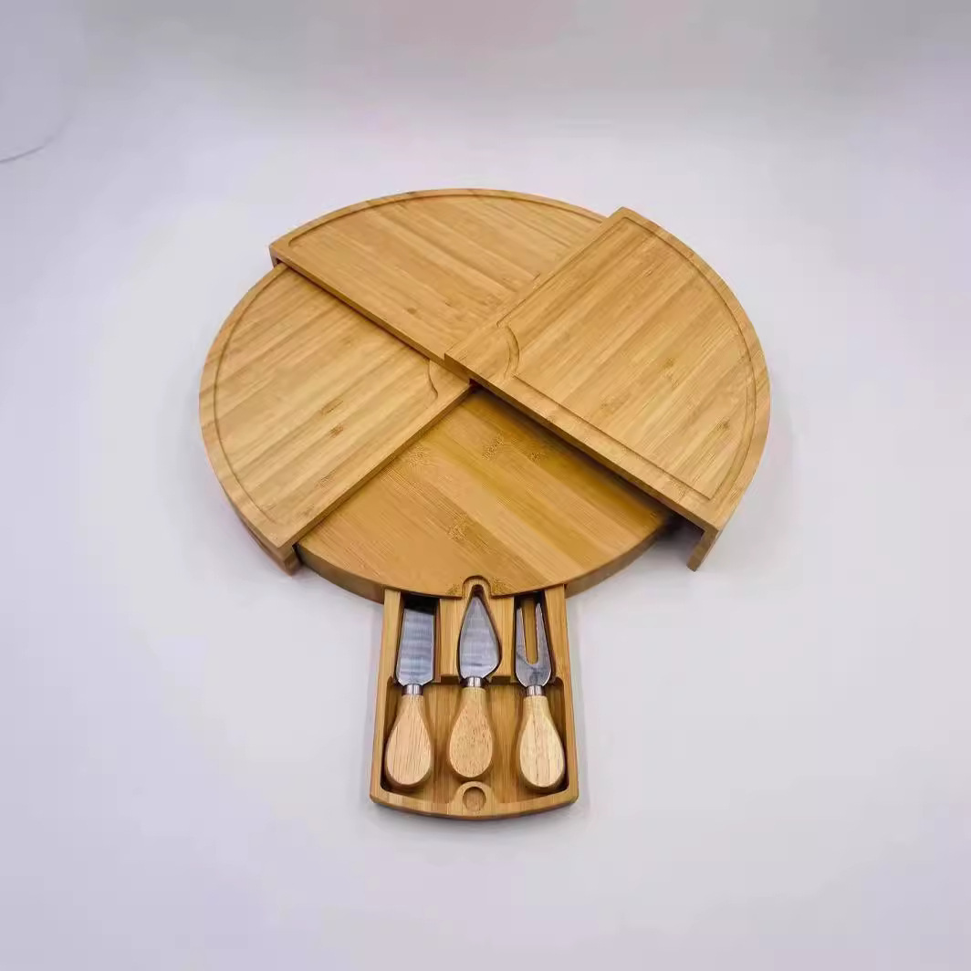 Plato de queso Amazon caliente al por mayor en stock cajón de bambú cuchillo de queso pan plato de queso plato de postre de frutas