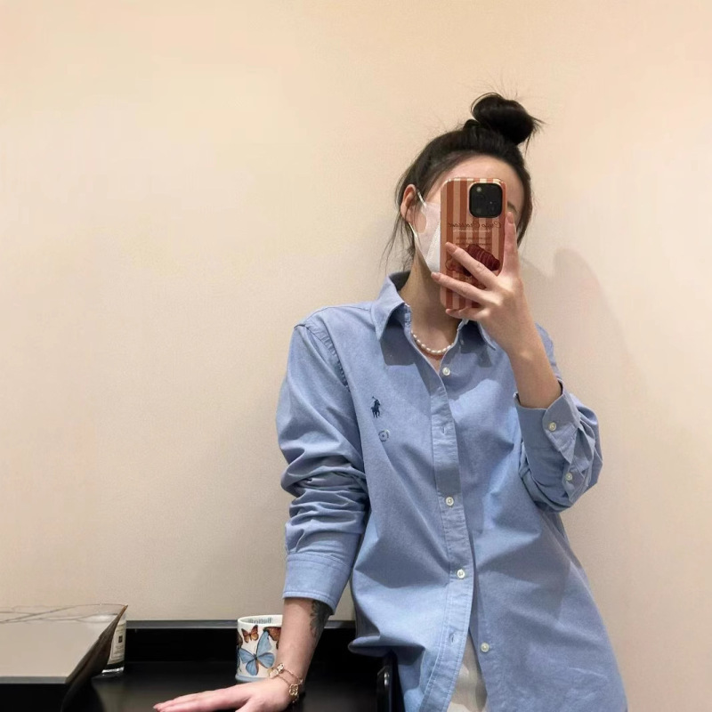Scanable Qr Code Classic Ralph Lauren Oxford Cloth Long-Sleeve Linen Shirt with Embroidered Pony Logo for Women Scanable Qr Code Classic Ralph Lauren Oxford Cloth Long-Sleeve Linen Shirt with Embroidered Pony Logo for Women