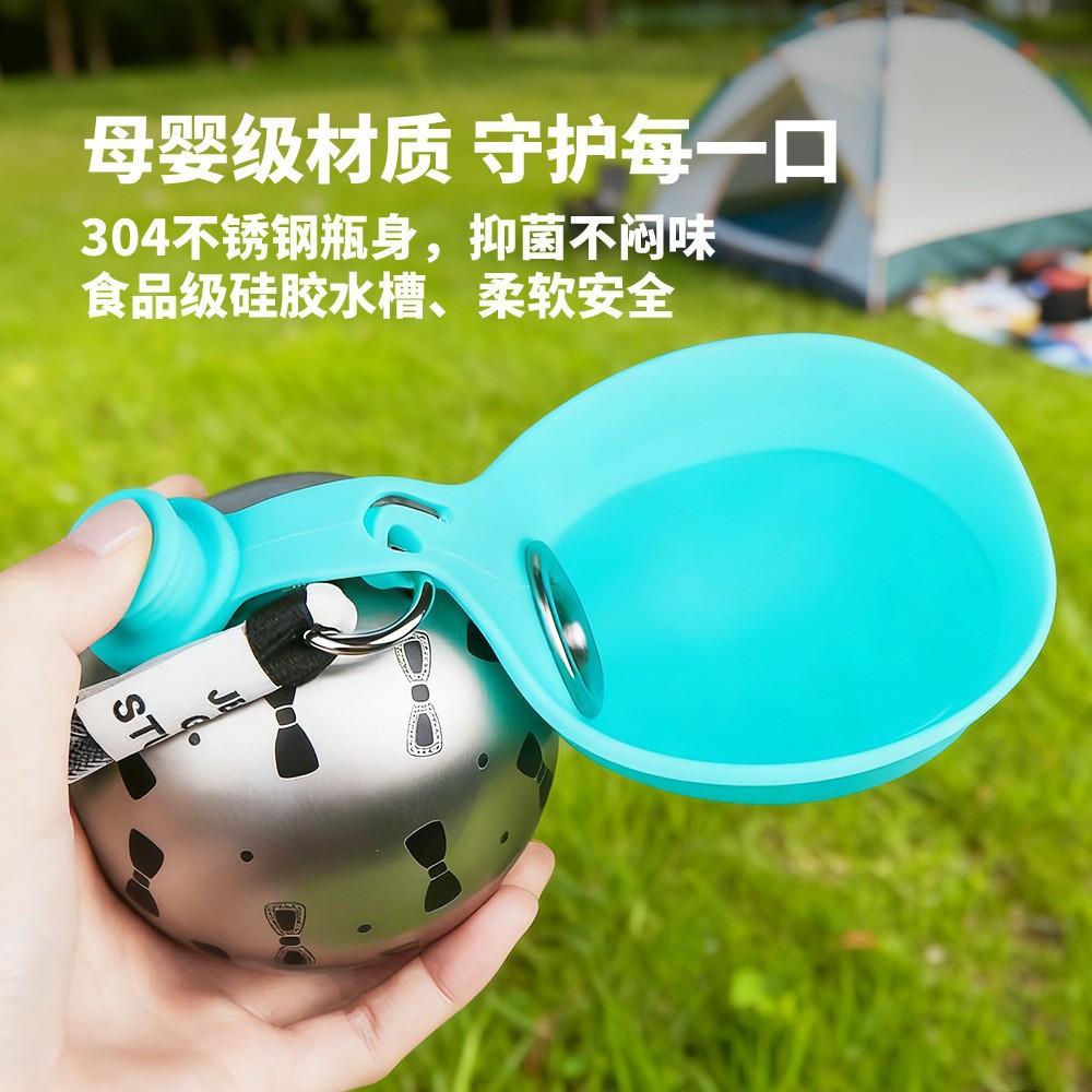 Productos para mascotas nuevos 304 acero inoxidable para perros fuera de la taza de agua portátil para bebidas de agua para mascotas pasear al aire libre