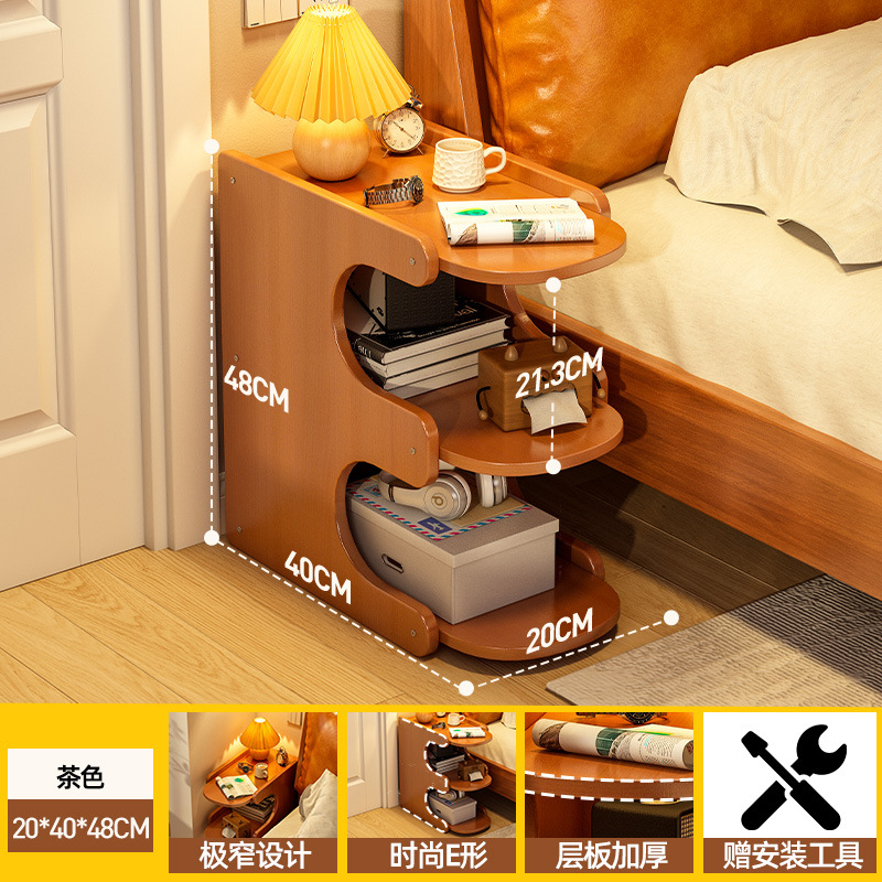 Mesa de cabezal de cama, armario de almacenamiento de hendidura, pequeño armario de lado de la cama, dormitorio doméstico, alquiler de habitaciones, estante de almacenamiento de acabado