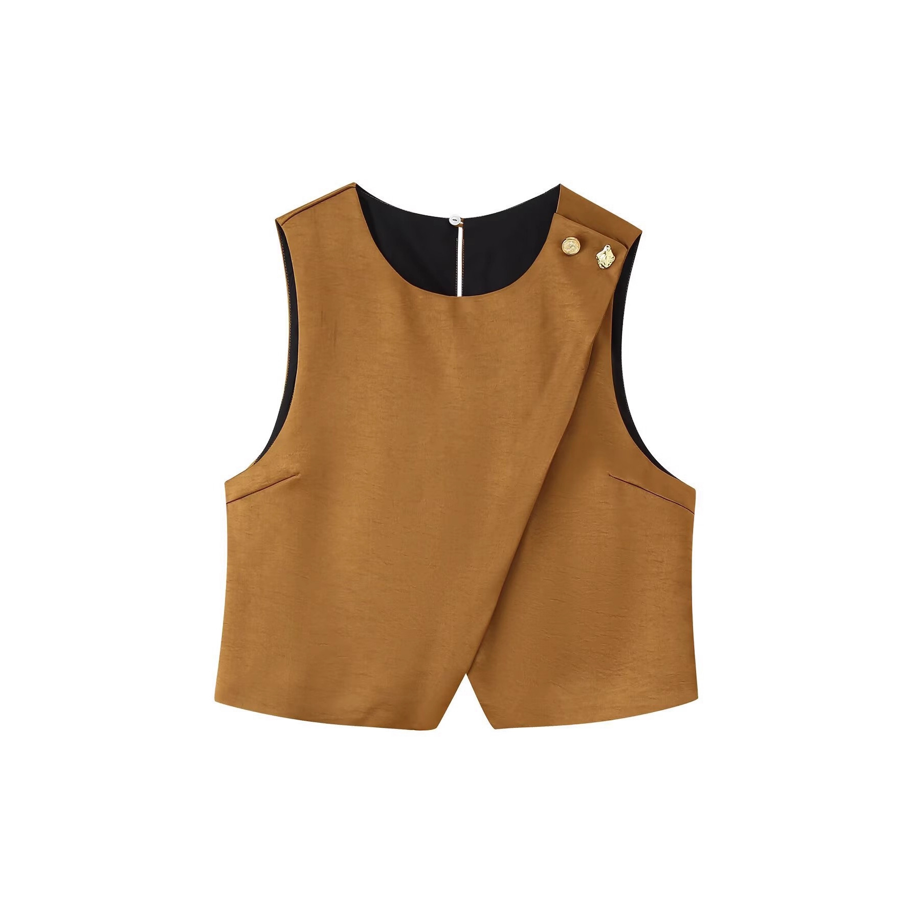 Cross-Border Wholesale 2025 Summer New European and American Style Double-Breasted Fashionable Asymmetrical Vest Tops Slim-Fit Vest Jackets for Women