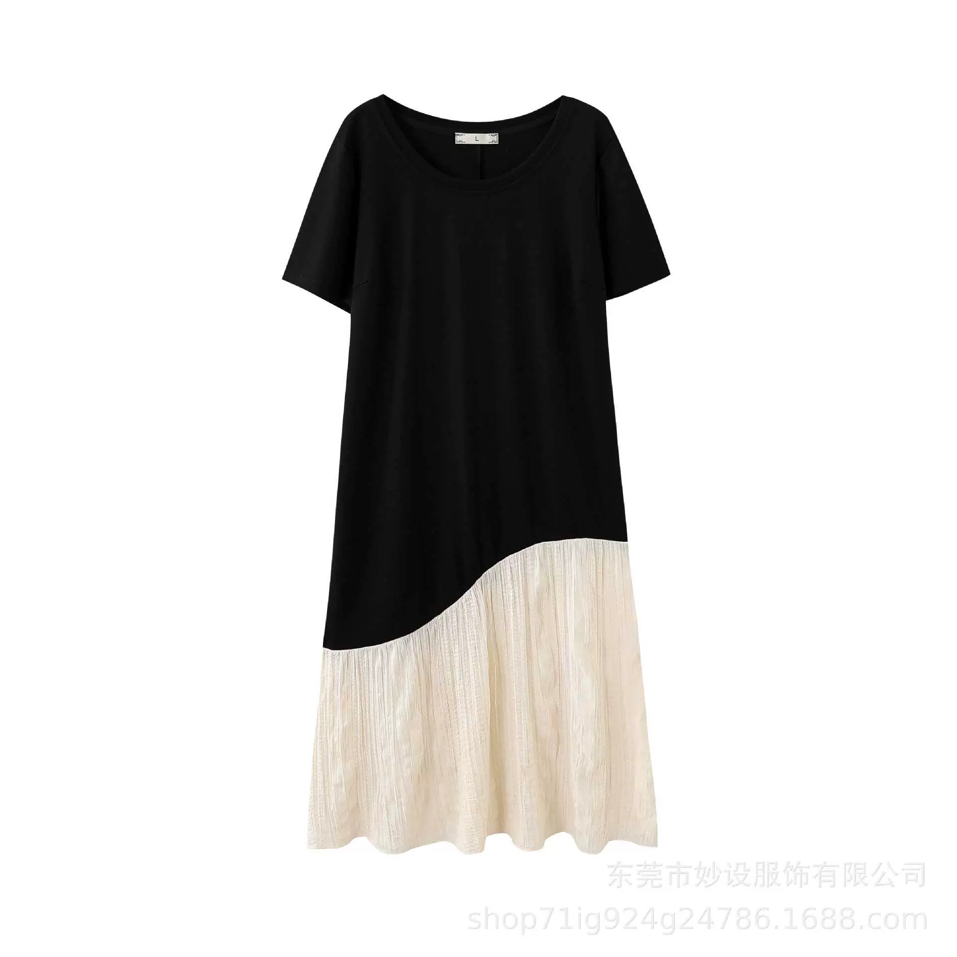 2026微胖穿搭宽松显瘦遮肚子休闲胖妹妹假俩件大码连衣裙Y525179