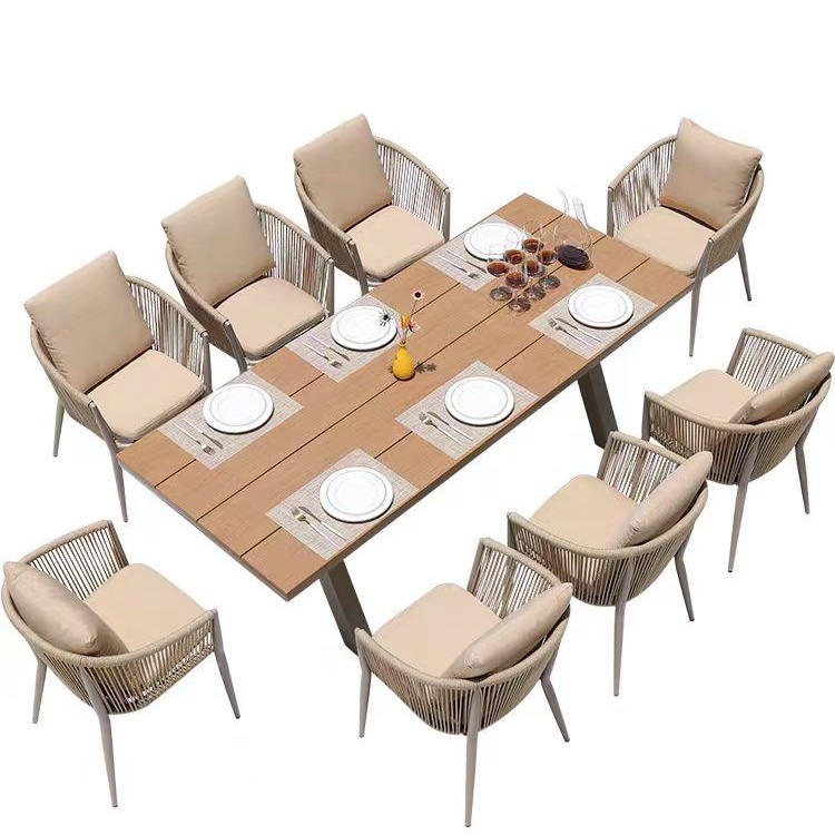 Mesa y silla Nórdica al aire libre Jardín B & B Terraza Villa plástico madera Mesa retráctil al aire libre Internet celebridad ocio mesa de comedor aleación de aluminio