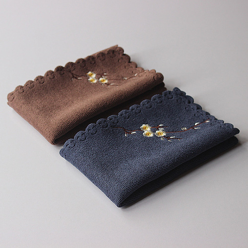 Absorbent tea towel square embroidery thickened tea ceremony accessories pot mat zen cotton linen tea tray cloth retro stock handling