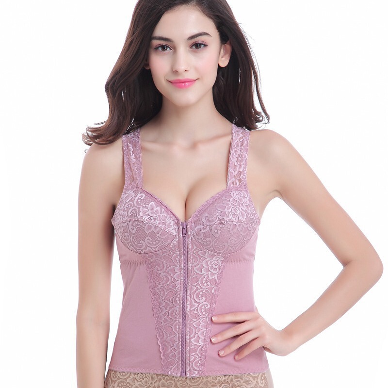 Zip-Front Open-Cup Bra-Free Thin Cotton Soft Cup Base Cotton Top