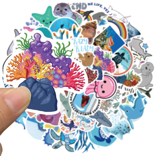 50 Pieces Cartoon Cute Marine Life Starfish Jellyfish Stickers Graffiti Luggage Laptop Diary Stickers Wholesale
