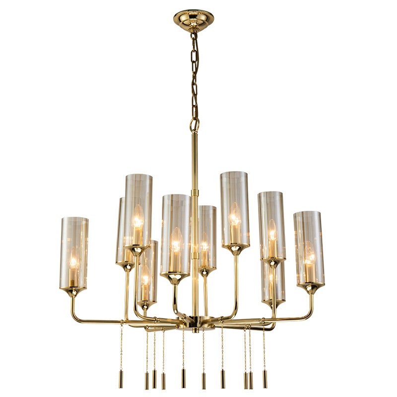 Postmodern minimalist all-copper K-gold living room chandelier, Nordic light luxury tea gray glass dining room and bedroom lamp Postmodern minimalist all-copper K-gold living room chandelier, Nordic light luxury tea gray glass dining room and bedroom lamp