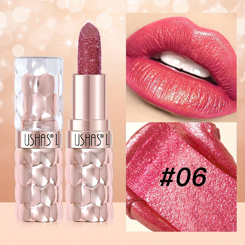 USHAS European and American Cross-border spot lápiz labial nacarado taza impermeable y antiadherente lápiz labial fino hidratante de larga duración UC012A B
