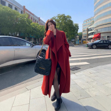 现货6816新款大码女装酒红色呢子大衣显瘦胖MM长款胖妹妹毛呢外套