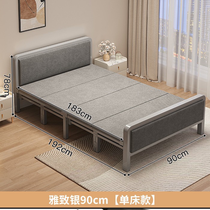 Cama plegable Cama individual Adulto doméstico 1 metro 2 Cama simple Alquiler Dormitorio Refuerzo Cama de hierro de placa dura Cama doble