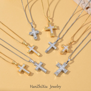 European and American best-selling natural shell cross-border gold-plated platinum pendant necklace for women ins simple clavicle chain