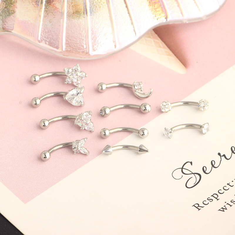 Stainless Steel Heart Shape Eyebrow Piercing Jewelry - Invisible Lip Nail with Black Zircon - 18K Gold Plated detail image 13