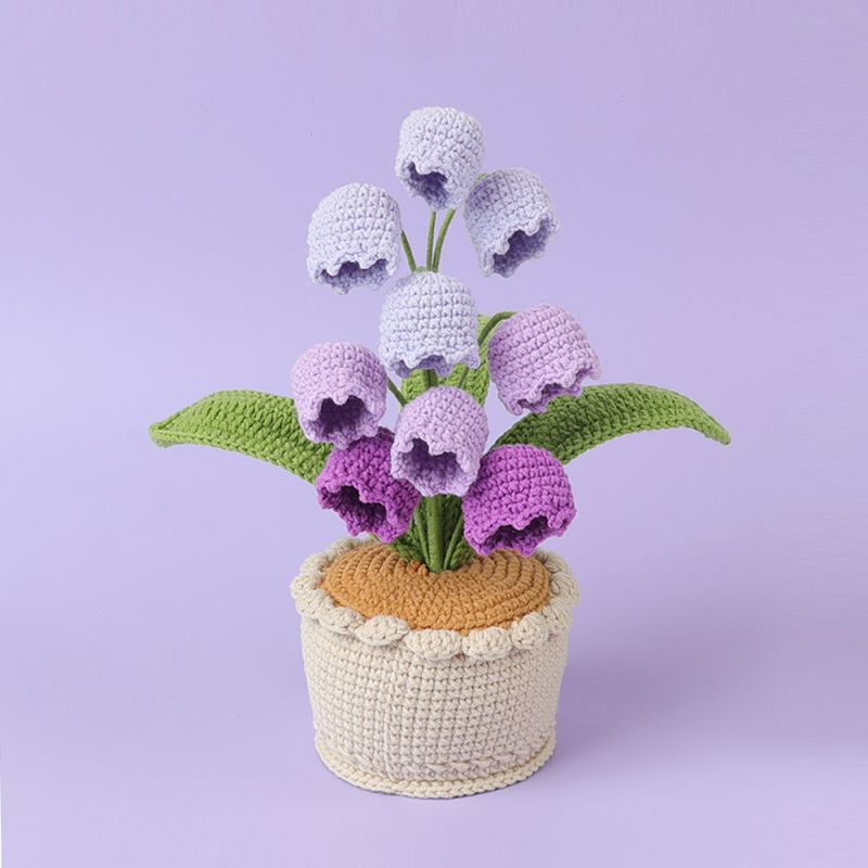 手作りの花完成品、花、スズラン、鉢植え、編み物、毛糸鉢植え、創作永遠の花、造花、卓上装飾品|undefined