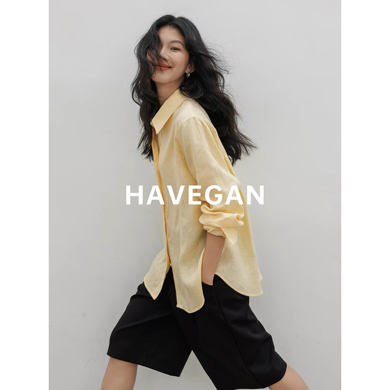Havegan/100 Linen Loose Shirt for Women, Lazy Style, High-End Feel, Relaxed Temperament, Sun Protection Top