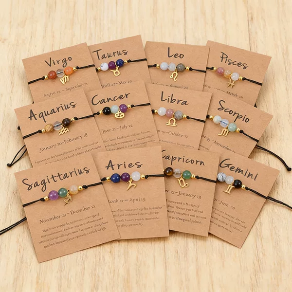 European and American Cross-Border Popular Bracelet with Twelve Zodiac Signs, Tiger Eye Stone, Green Aventurine, Natural Stone, Hand-Woven Beaded Bracelet
