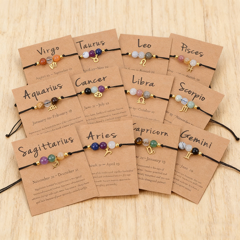 European and American Cross-Border Popular Bracelet with Twelve Zodiac Signs, Tiger Eye Stone, Green Aventurine, Natural Stone, Hand-Woven Beaded Bracelet European and American Cross-Border Popular Bracelet with Twelve Zodiac Signs, Tiger Eye Stone, Green Aventurine, Natural Stone, Hand-Woven Beaded Bracelet