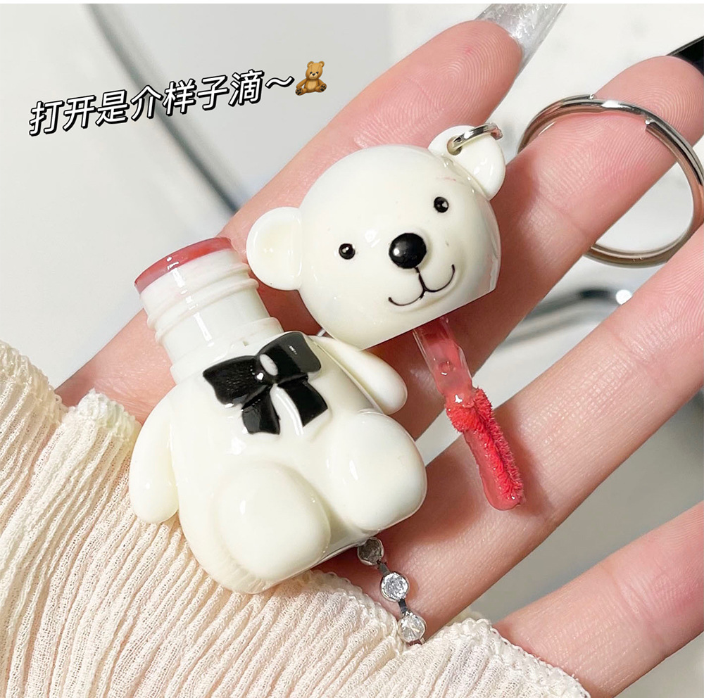 New product: Little Bear Paradise Mirror Lip Gloss White Bear 6-color Keychain Lipstick, Student affordable 6-color factory wholesale undefined