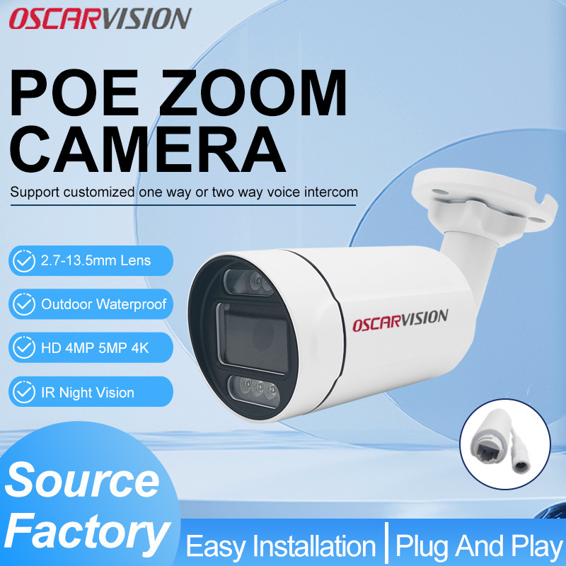 Poe Surveillance Camera 8 Million High-Definition Infrared Night Vision Home Outdoor Waterproof Lens Zoom Gun Camera Monitor