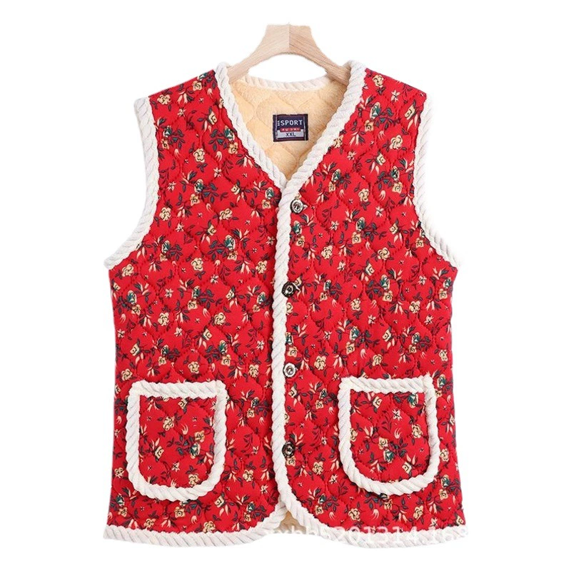 Хлопковый жилет для женщин, зимняя верхняя одежда, теплый жилет, пальто для женщин среднего и старшего возраста, осенне-зимний жилет для мам, с цветочным узором.