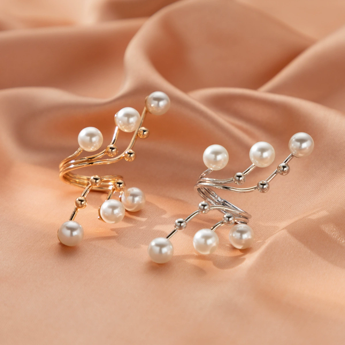 2024 Европейские и американские модные тренды жемчужные геометрические кольца Трансграничная личность преувеличение креативный золотой указательный палец RING кольцо