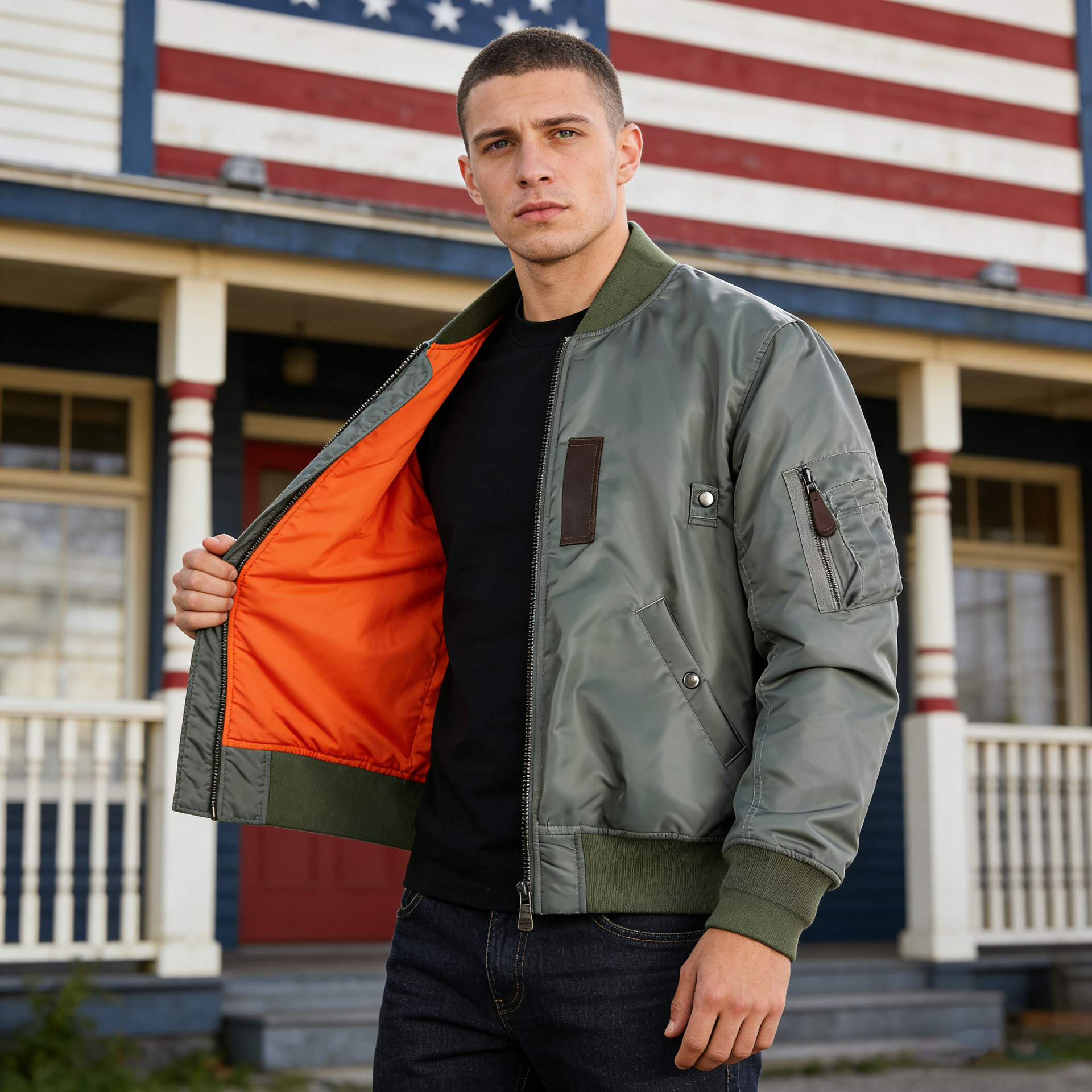 OKONKWO otoño e invierno nuevo color sólido MA-1 vuelo chaqueta acolchada lana gruesa MA1 impermeable chaqueta abrigo